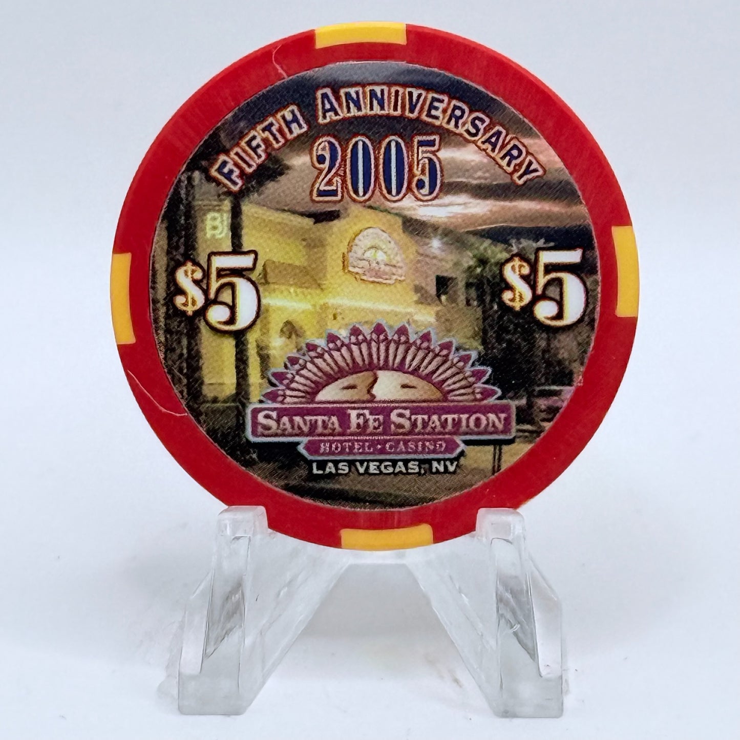 Santa Fe Station Las Vegas Nevada 2005 'Fifth Anniversary' LE $5 Casino Chip E8356