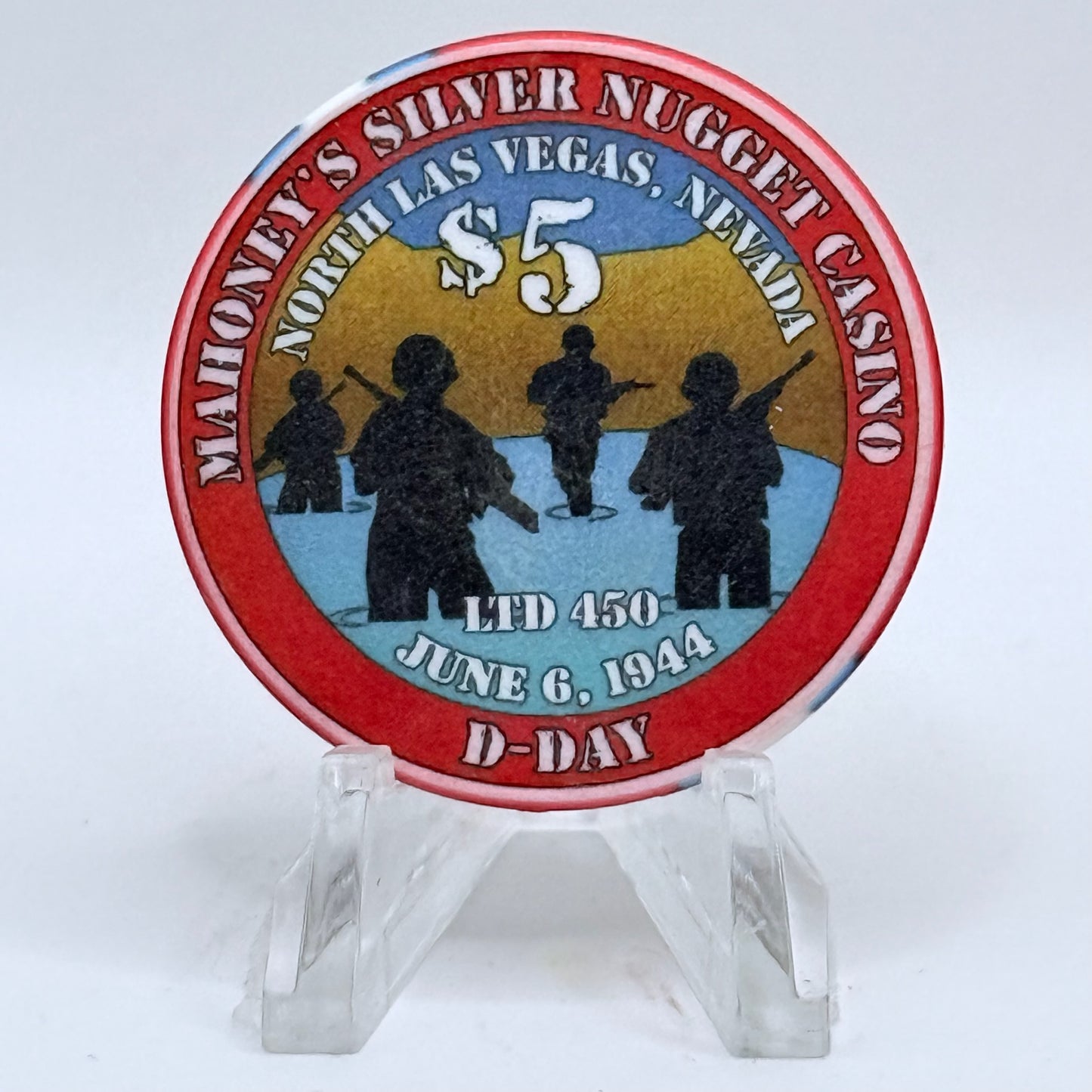 Mahoney's Silver Nugget N. Las Vegas Nevada 2002 'D-Day' LE $5 Casino Chip E2525