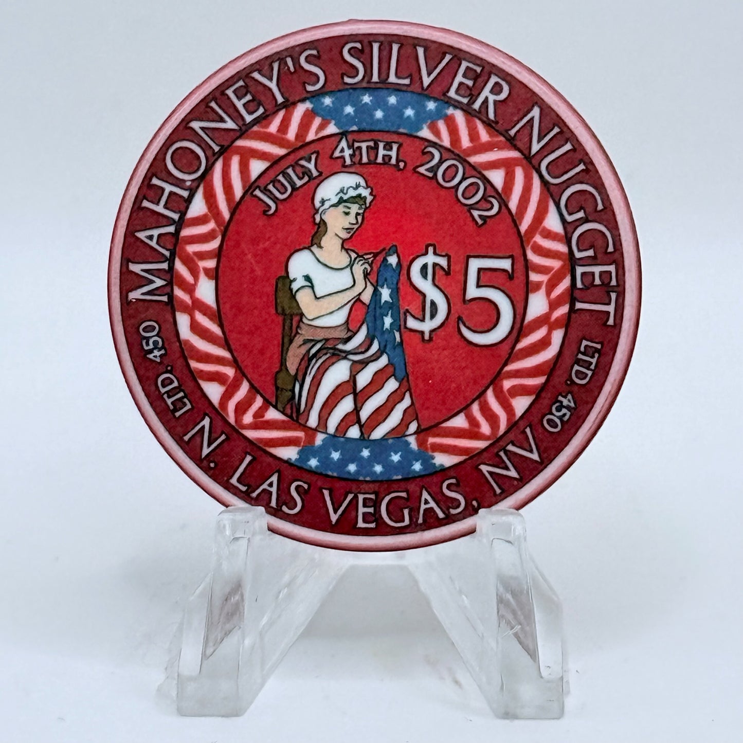 Mahoney's Silver Nugget N. Las Vegas Nevada 2002 'July 4th' LE $5 Casino Chip E2527