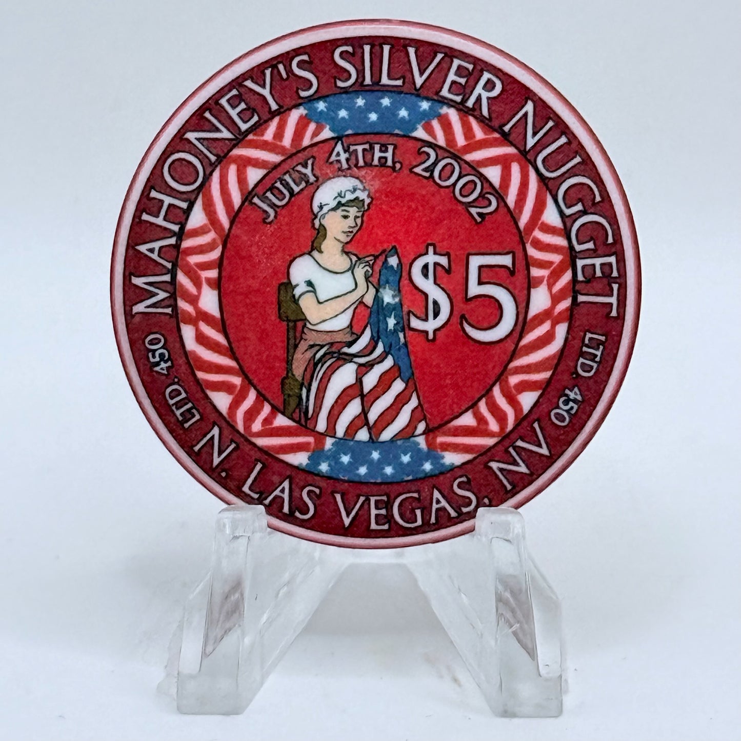 Mahoney's Silver Nugget N. Las Vegas Nevada 2002 'July 4th' LE $5 Casino Chip E2527