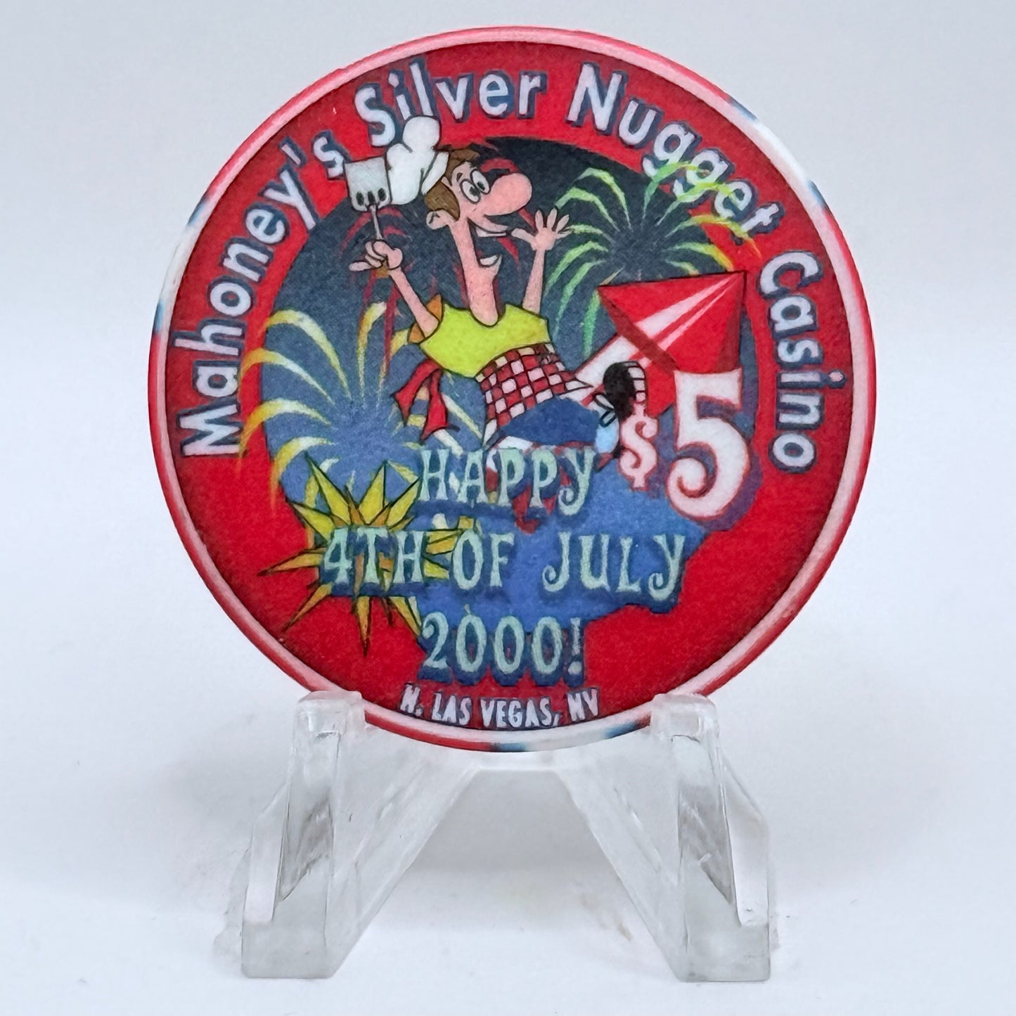 Mahoney's Silver Nugget N. Las Vegas Nevada 2000 'Happy 4th Of July' LE $5 Casino Chip V5574