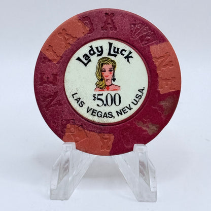 Lady Luck Hotel Casino Las Vegas  Nevada 1960's $5 Casino Chip N1840