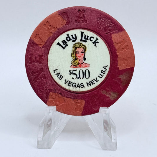 Lady Luck Hotel Casino Las Vegas  Nevada 1960's $5 Casino Chip N1840