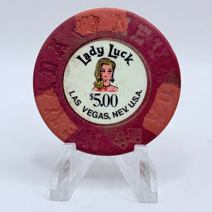 Lady Luck Hotel Casino Las Vegas  Nevada 1960's $5 Casino Chip N1840