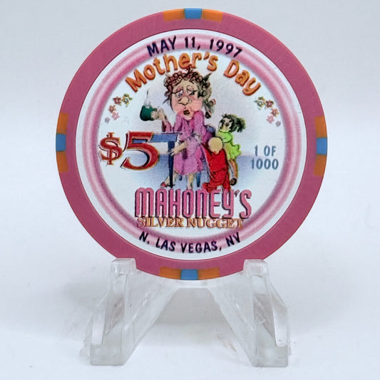 Mahoney's Silver Nugget N. Las Vegas Nevada 1997 'Mothers Day' LE $5 Casino Chip V1521