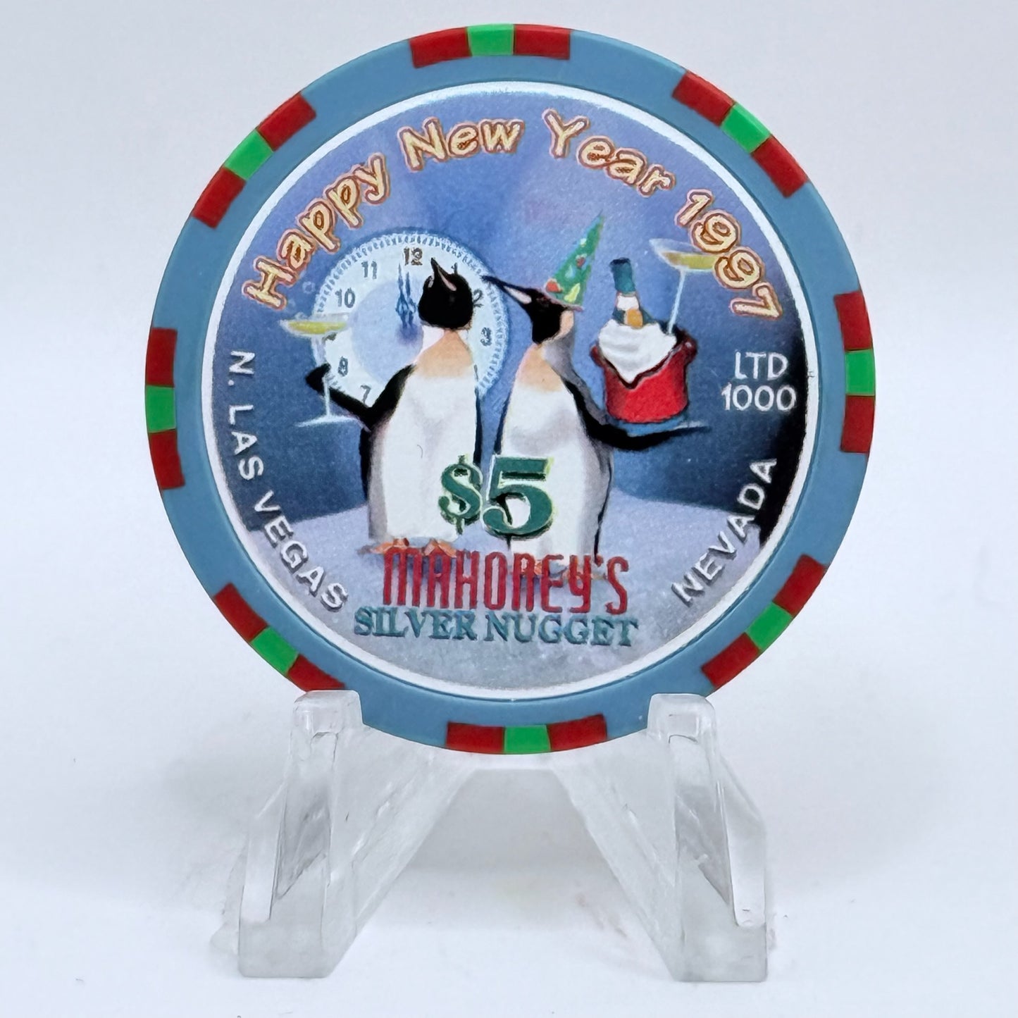 Mahoney's Silver Nugget N. Las Vegas Nevada 1996 'Christmas/ New Years' LE $5 Casino Chip N9107