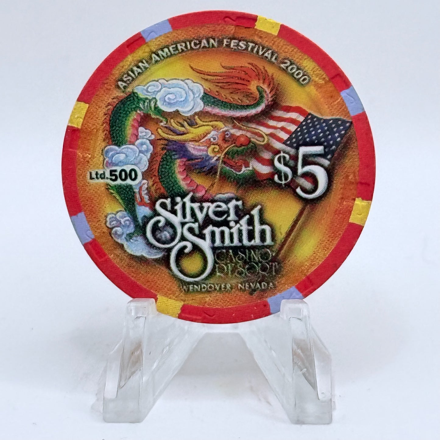 Silver Smith Wendover Nevada 2000 'Asian American Festival' LE $5 Casino Chip V7346