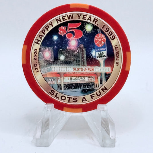 Slots-A-Fun Las Vegas Nevada 1999 'New Year' LE $5 Casino Chip V3437