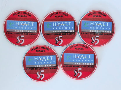 Hyatt Regency (Lake Tahoe) Incline Village Nevada 2000 'Lake Tahoe set of 5' LE $5 Casino Chips V4661-4665