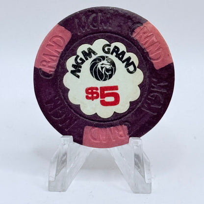 MGM Grand Hotel Casino Las Vegas Nevada 1980s $5 Casino Chip N4485