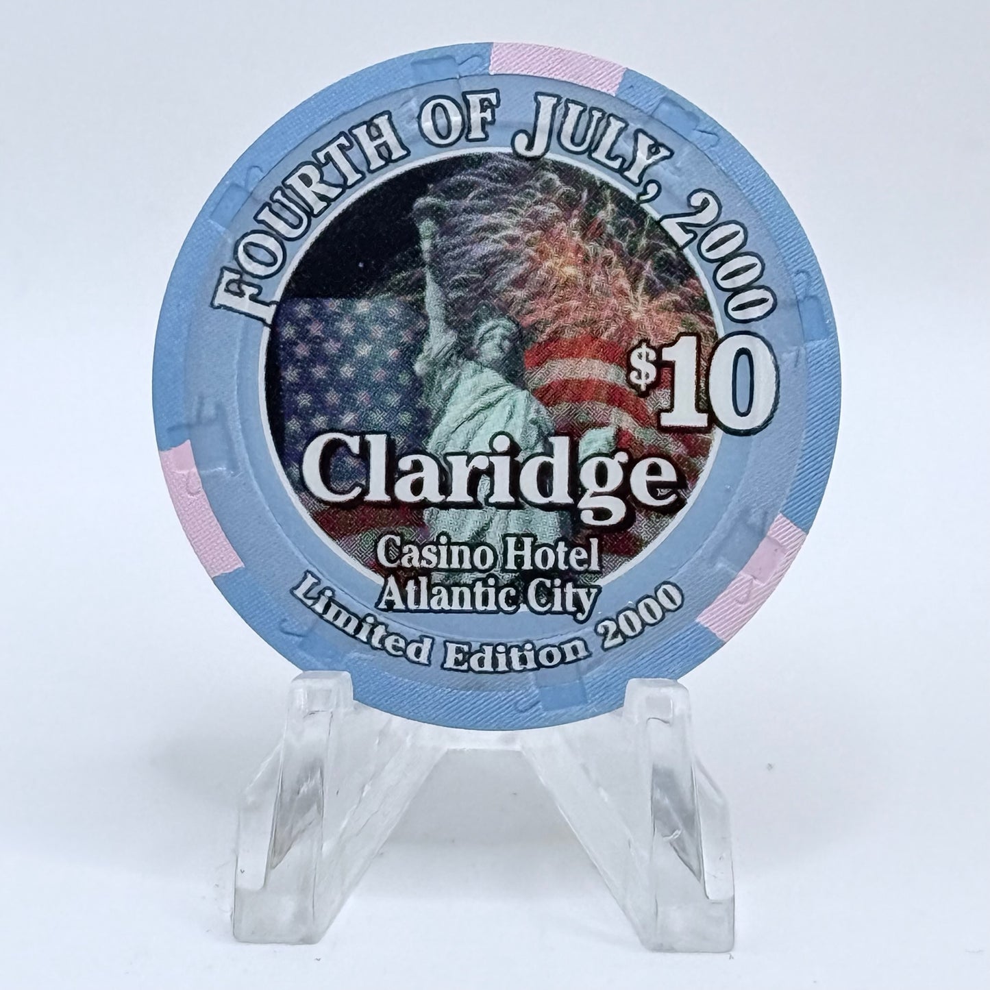 Claridge Atlantic City New Jersey 2000 'Independence Day' LE $10 Casino Chip
