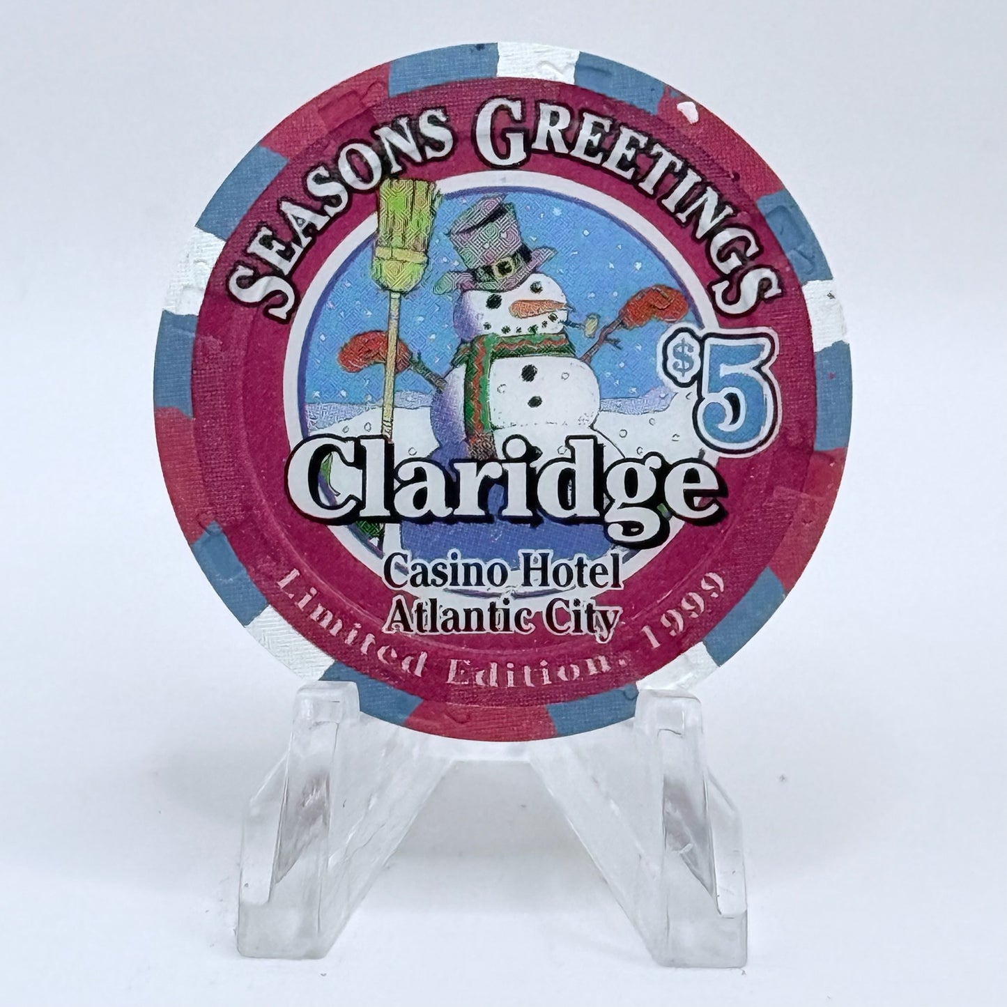 Claridge Atlantic City New Jersey 1999 'Season Greetings' LE $5 Casino Chip