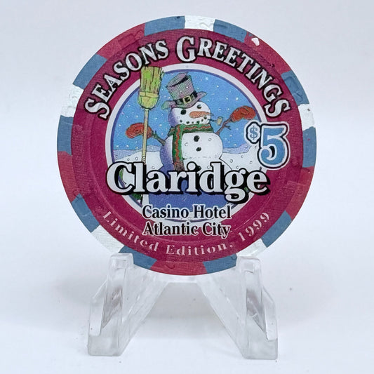 Claridge Atlantic City New Jersey 1999 'Season Greetings' LE $5 Casino Chip