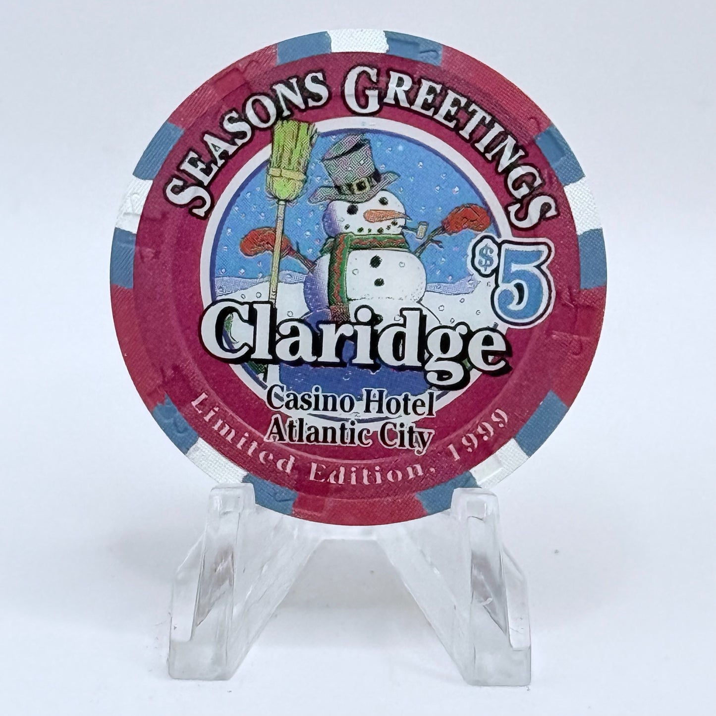 Claridge Atlantic City New Jersey 1999 'Season Greetings' LE $5 Casino Chip