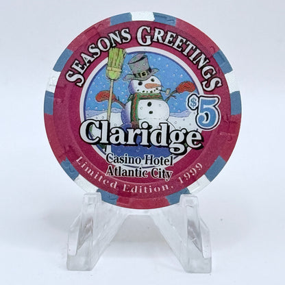 Claridge Atlantic City New Jersey 1999 'Season Greetings' LE $5 Casino Chip