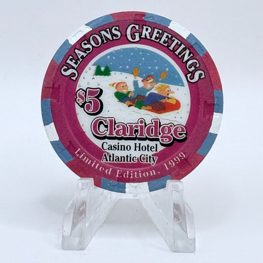 Claridge Atlantic City New Jersey 1999 'Season Greetings' LE $5 Casino Chip