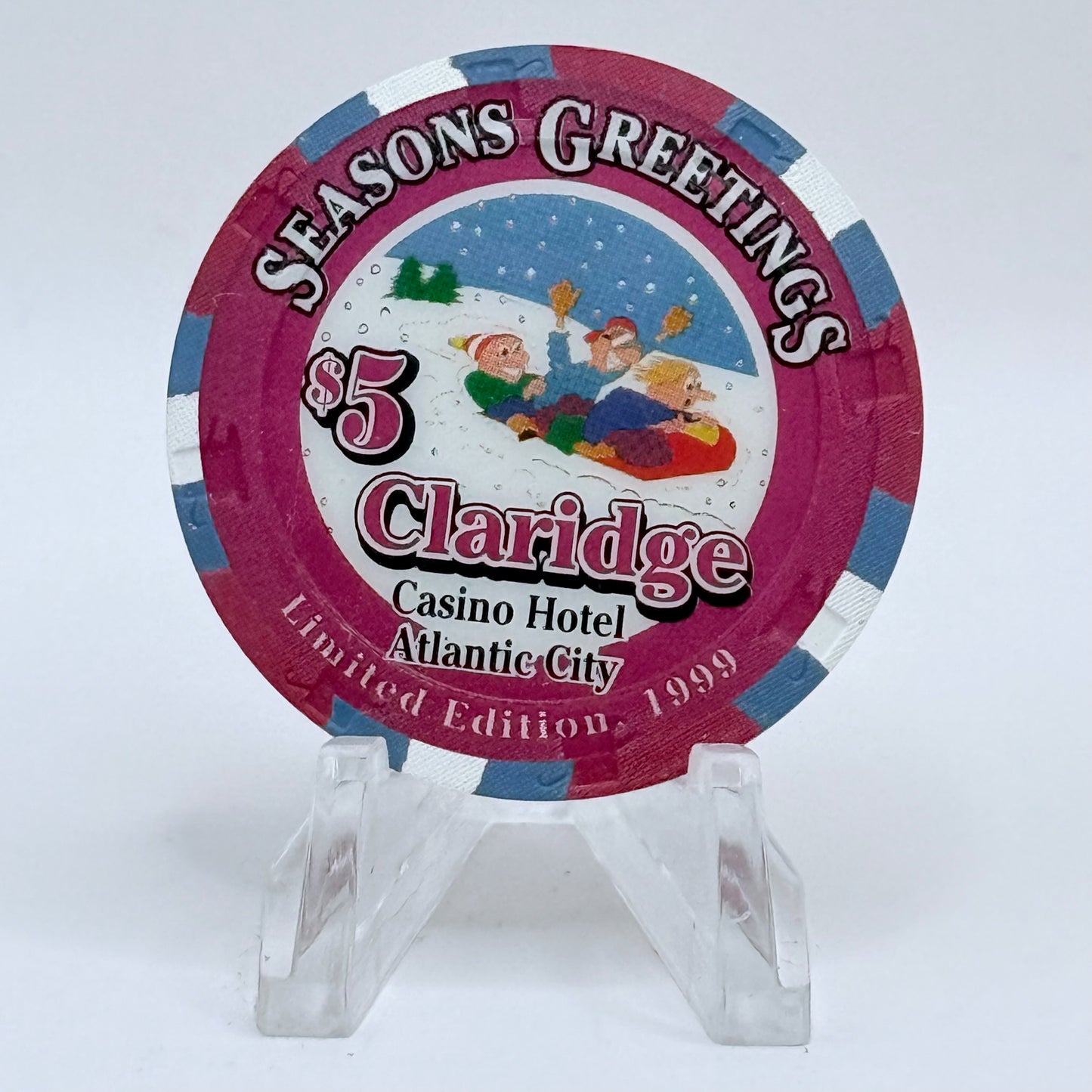 Claridge Atlantic City New Jersey 1999 'Season Greetings' LE $5 Casino Chip