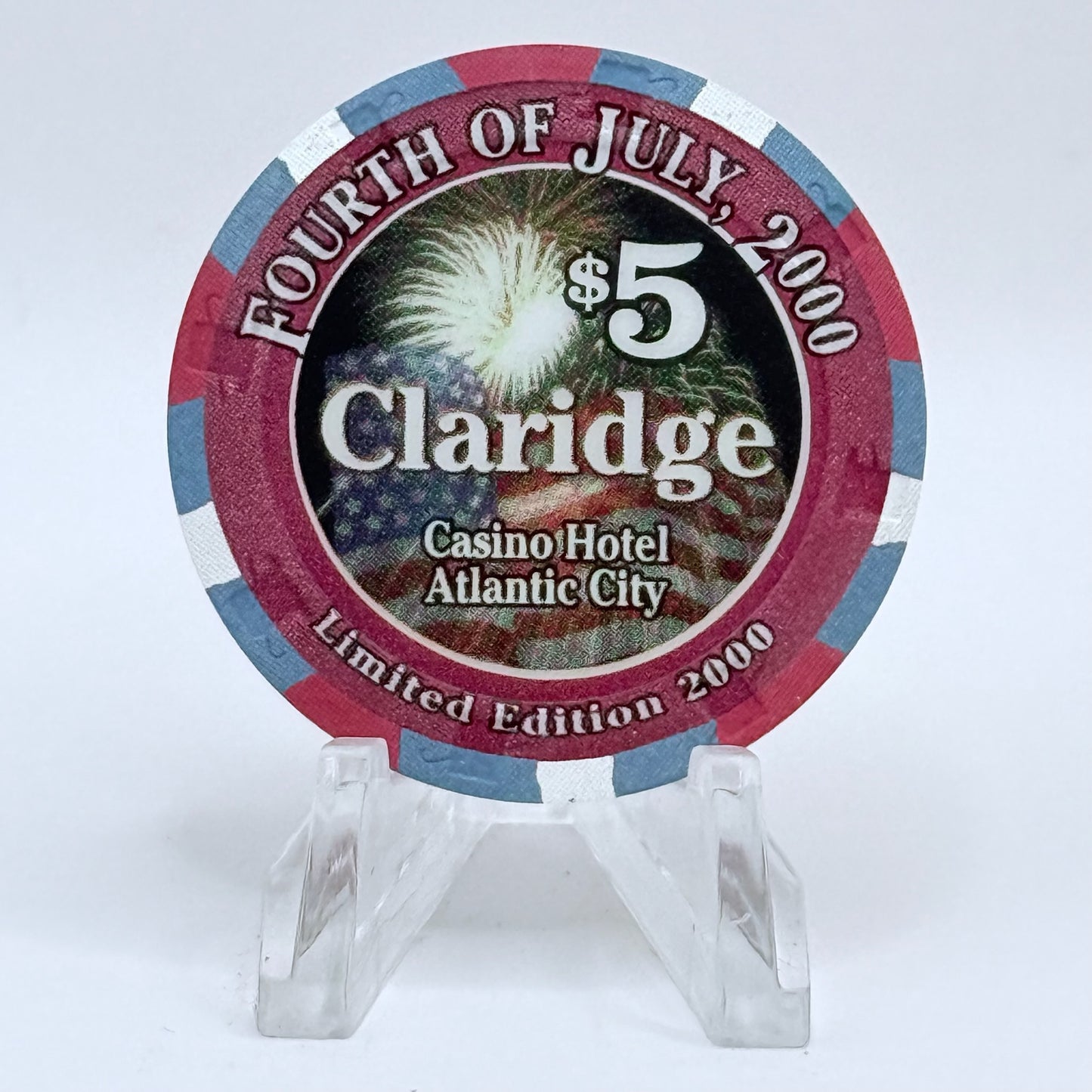 Claridge Atlantic City New Jersey 2000 'Independence Day' LE $5 Casino Chip