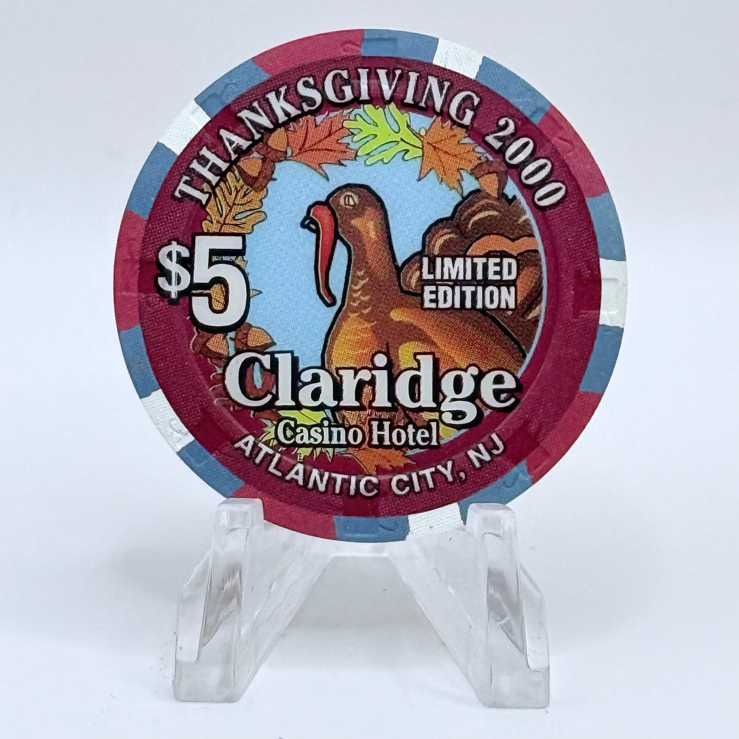 Claridge Atlantic City New Jersey 2000 'Thanksgiving' LE $5 Casino Chip