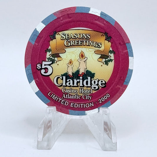 Claridge Atlantic City New Jersey 2000 'Season Greetings' LE $5 Casino Chip