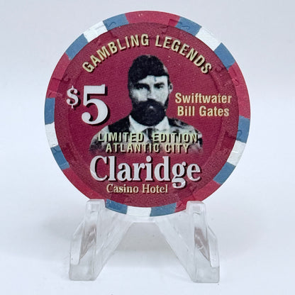 Claridge Atlantic City New Jersey 'Gambling Legends Swiftwater Bill Gates' LE $5 Casino Chip