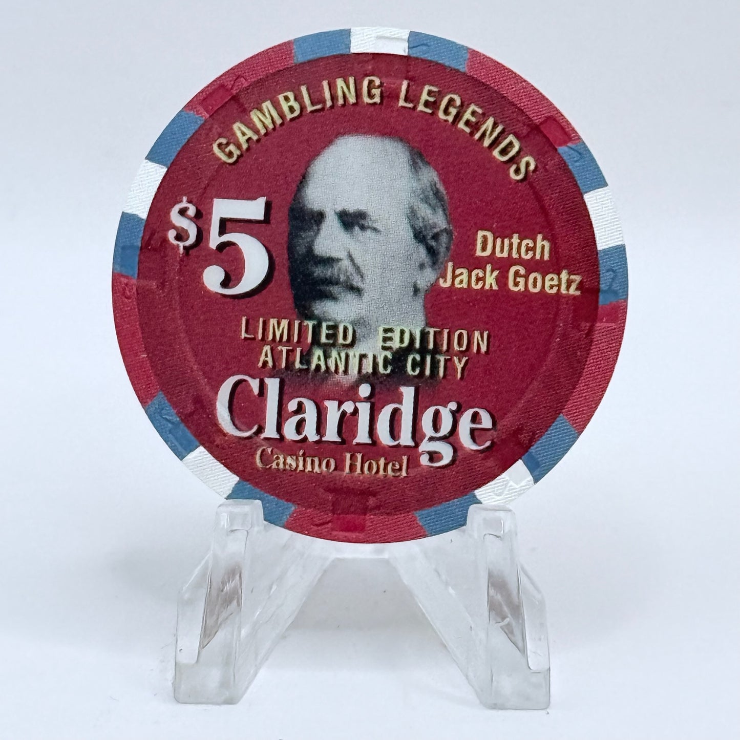 Claridge Atlantic City New Jersey 'Gambling Legends, Dutch Jack Goetz' LE $5 Casino Chip