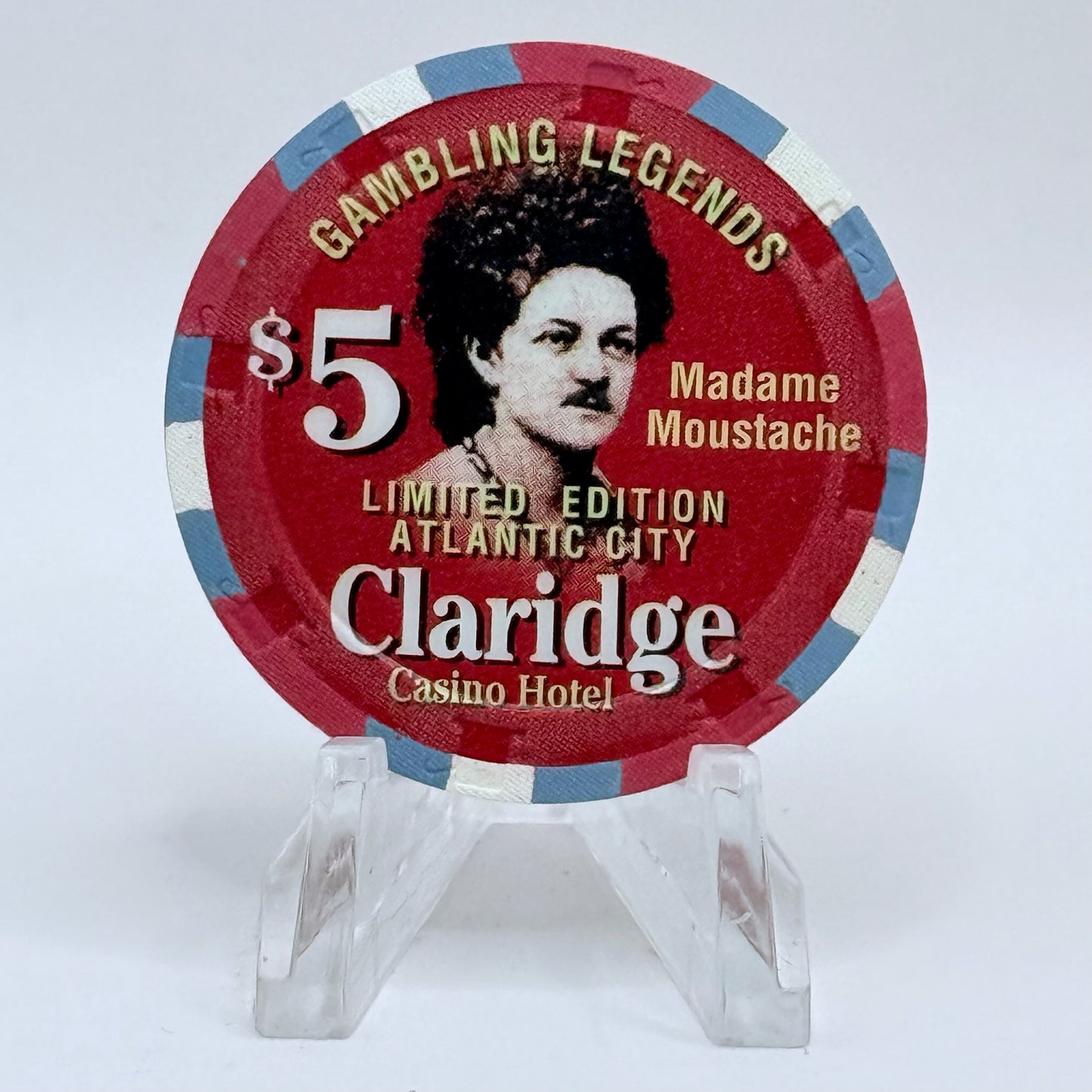 Claridge Atlantic City New Jersey 'Gambling Legends, Madame Moustache' LE $5 Casino Chip