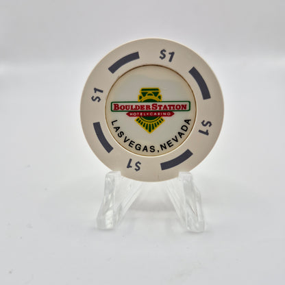 Boulder Station Casino Las Vegas Nevada 1990's $1 Casino Chip *White