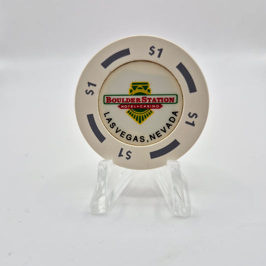 Boulder Station Casino Las Vegas Nevada 1990's $1 Casino Chip *White