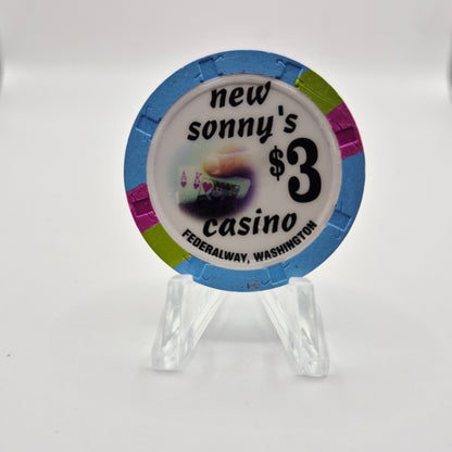 New Sonny's Casino "Card Room" Federal Way Washington $3 Casino Chip