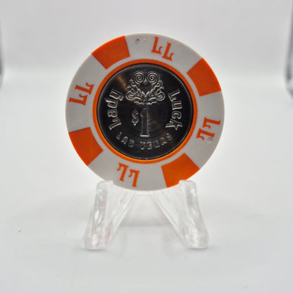 Lady Luck Hotel Casino Las Vegas Nevada 1980's "Coin Inlay" $1 Casino Chip N1842.P1