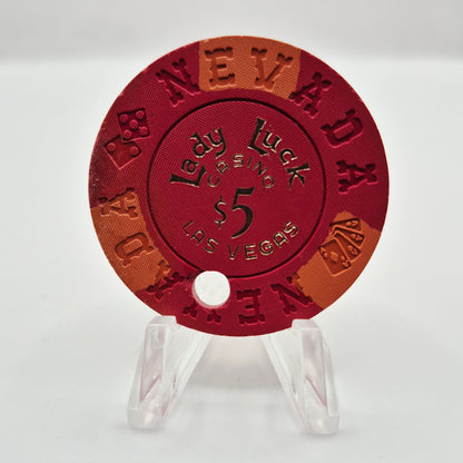 Lady Luck Las Vegas Nevada 1960's Drilled $5 Casino Chip N5986.C