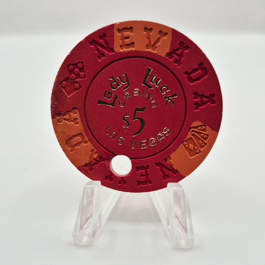 Lady Luck Las Vegas Nevada 1960's Drilled $5 Casino Chip N5986.C