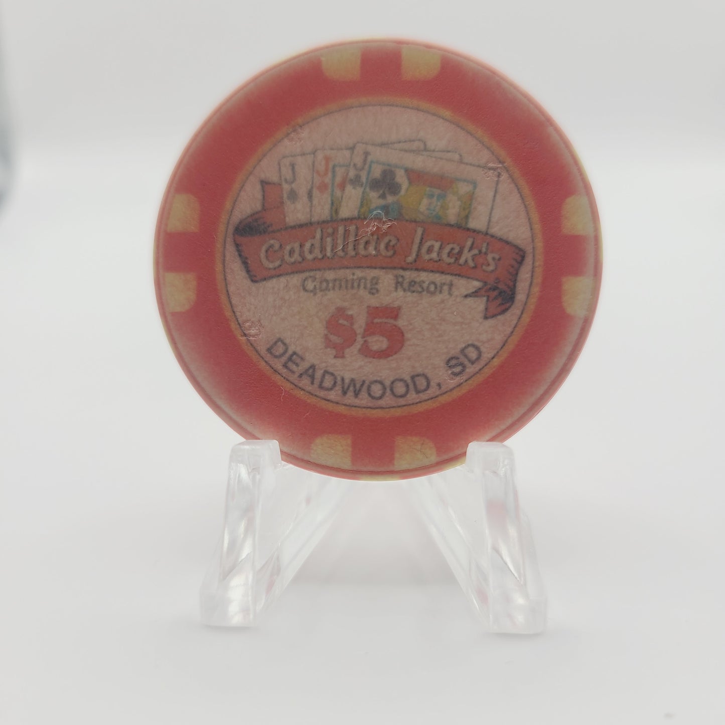Cadillac Jack's Gaming Resort Casino Deadwood South Dakota 2015 $5 Casino Chip *Circulated