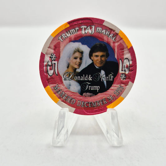 Trump Taj Mahal Hotel Casino Atlantic City New Jersey 1993 'Donald and Marla Trump' Wedding $5 Casino Chip