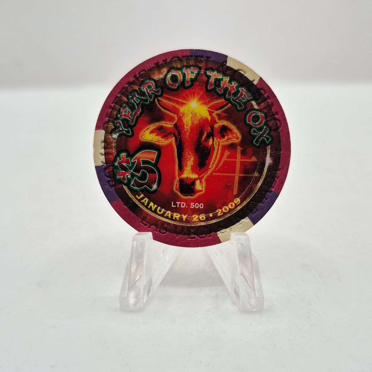 Four Queens Hotel Casino Las Vegas Nevada 2009 'Year of the Ox' $5 Casino Chip E7947 LTD 500