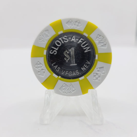 Slots-A-Fun Casino Las Vegas Nevada 1975 $1 Chip N0948.E2  (Rare) **F in Vegas on both sides