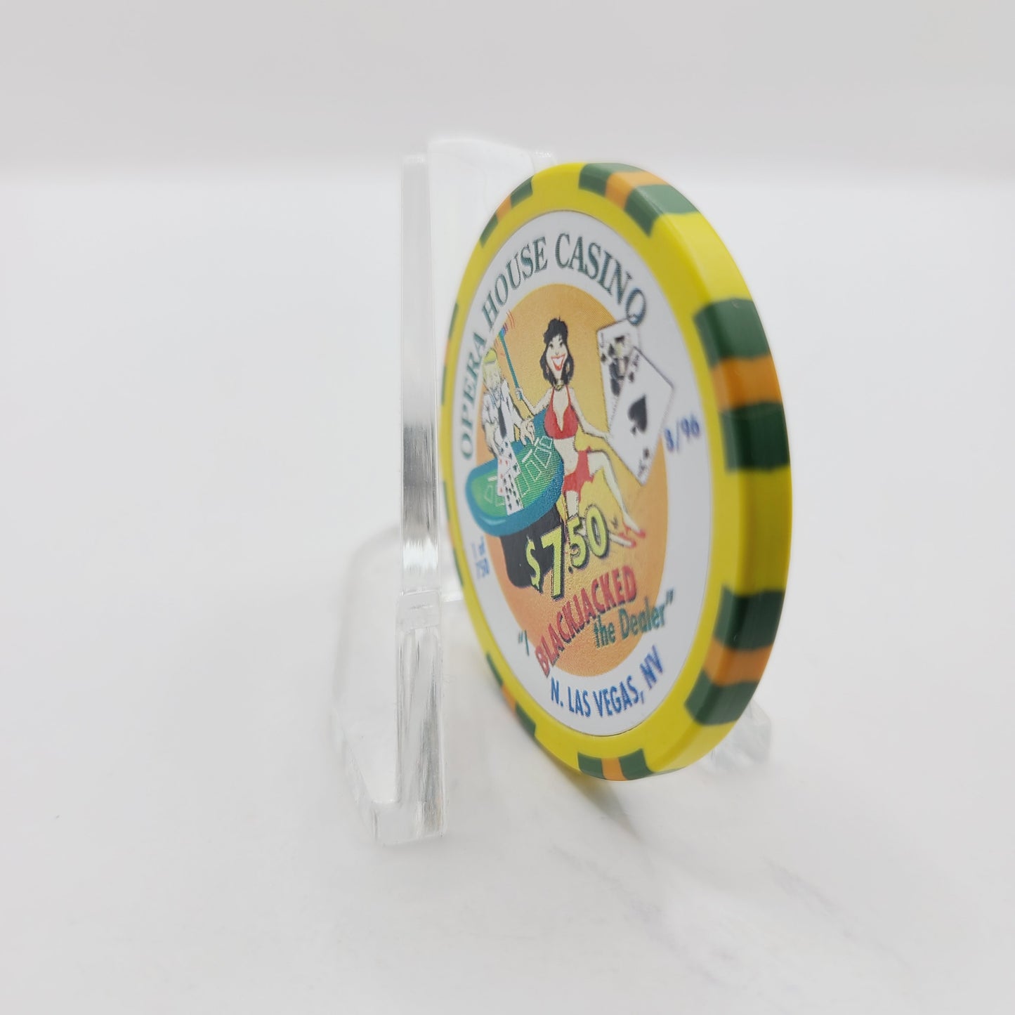 Opera House Casino Las Vegas Nevada 1996 "Blackjack The Dealer" $7.50 Casino Chip N8904