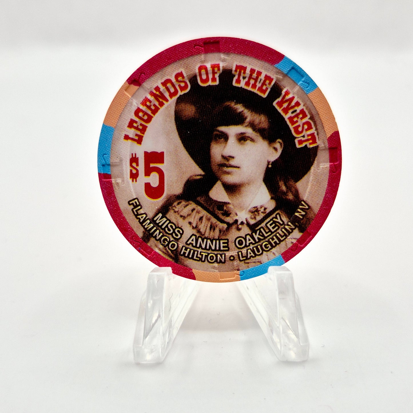 Flamingo Hilton Laughlin Nevada 1996 'Legends of the West - Miss Annie Oakley' Series 8 LE $5 Casino Chip N8288