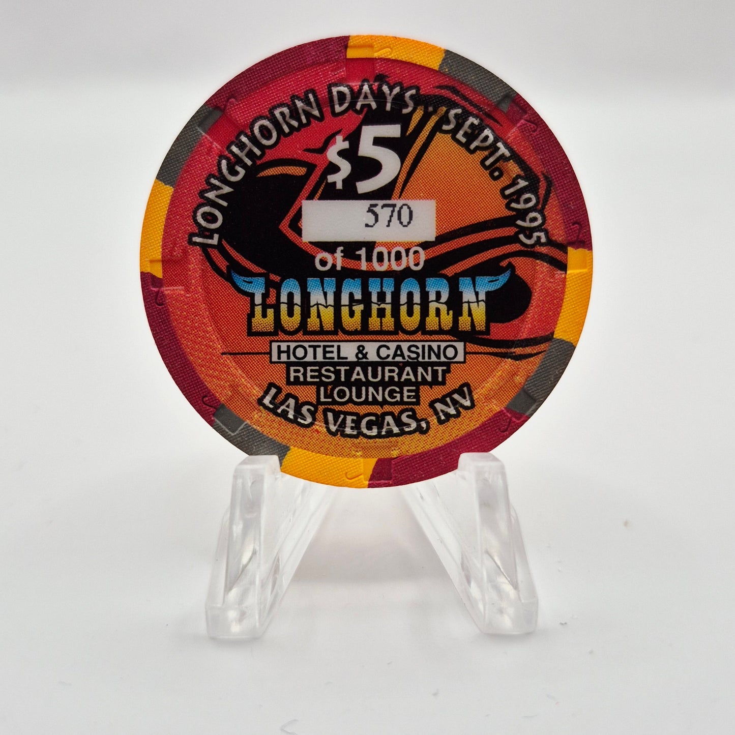 Longhorn Hotel Casino Las Vegas Nevada 1995 $5 Casino Chip N2624