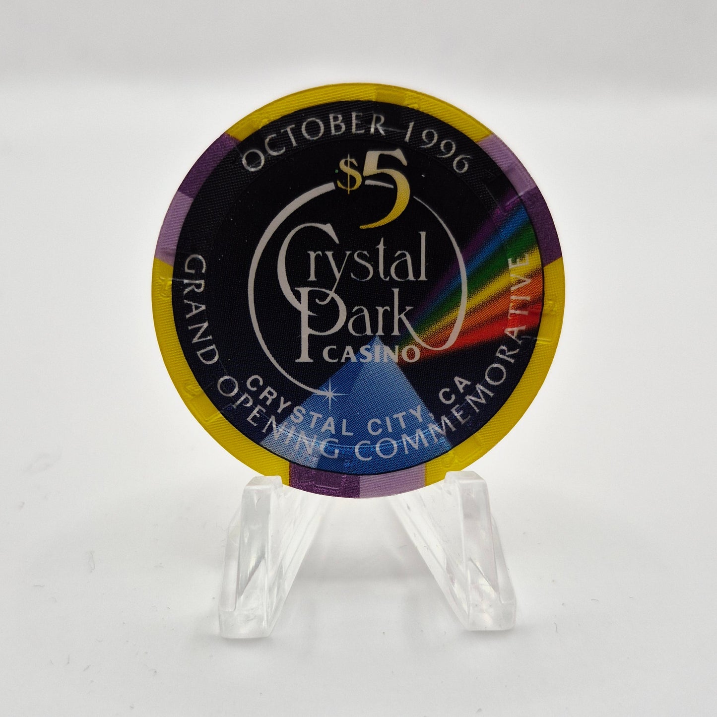 Crystal Park Casino Crystal City California 1996 Grand Opening 'Year of the Snake' $5 Casino Chip