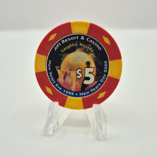 Avi Resort Casino Laughlin Nevada 'New Year's Eve 1999' $5 Casino Chip V3686