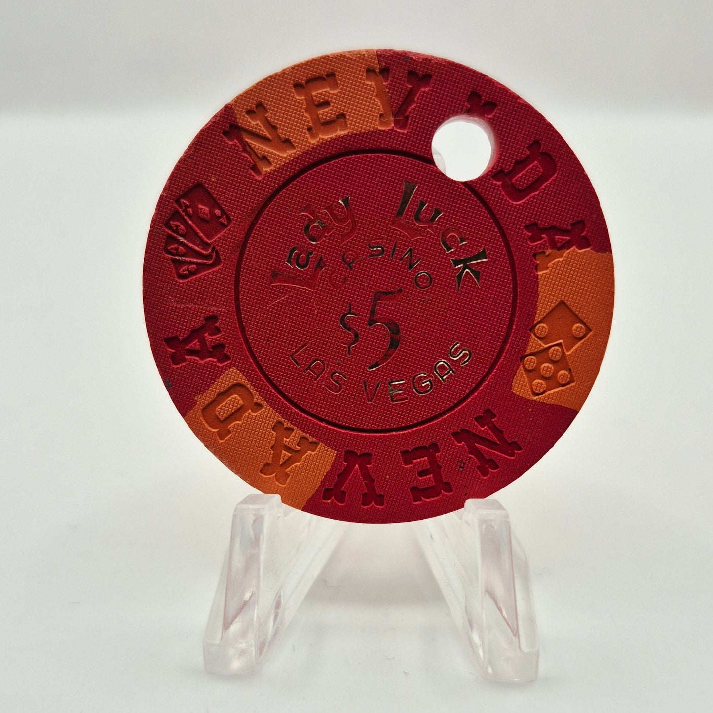 Lady Luck Las Vegas Nevada 1960's Drilled $5 Casino Chip N5986.C