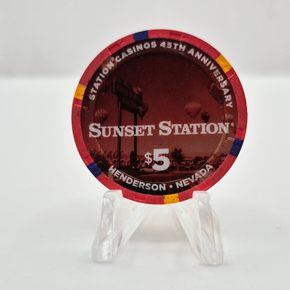 Sunset Station Hotel Casino Henderson Nevada 2021 '45 Year Anniversary' $5 Casino Chip