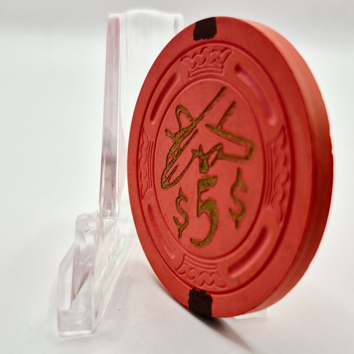 Airport Club Card Room Seal Beach California 'Pink' $5 Casino Chip *SHARP CG075572