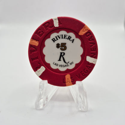 Riviera Hotel Casino Las Vegas Nevada 1998 $5 Casino Chip V1431 *Circulated