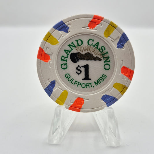Grand Riverboat Casino Gulfport Mississippi $1 Casino Chip *Slight warping