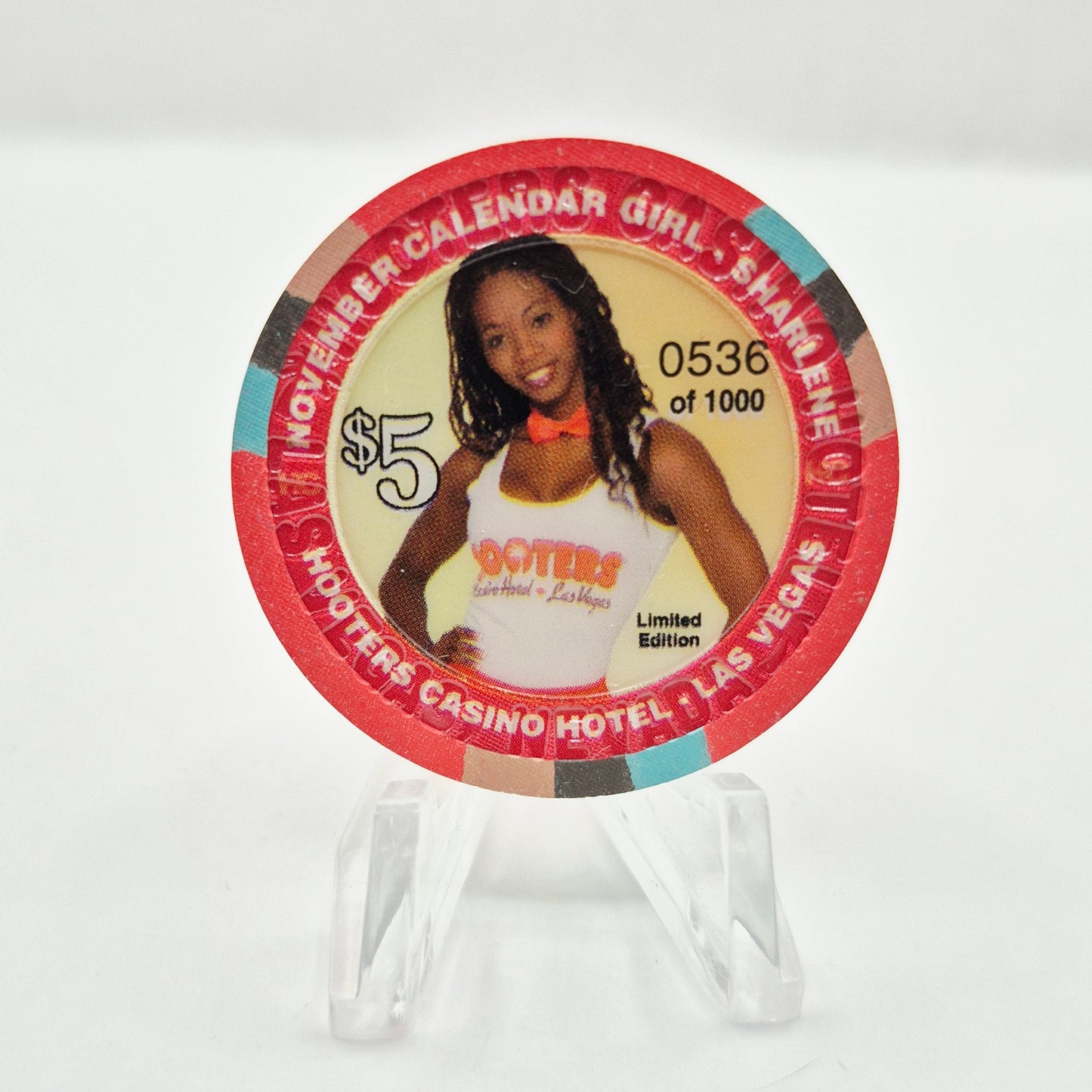 Hooters Hotel Casino Las Vegas Nevada 2006 'Miss November Calendar Girl Sharlene' $5 Casino chip E5137