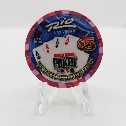 Rio Hotel Casino Las Vegas Nevada 2015 WSOP "Four Aces" $5 Casino Chip D1922 LTD 1000