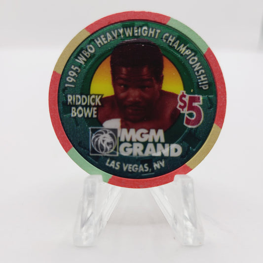 MGM Grand Resort Casino Las Vegas Nevada 1995 "Riddick Bowe vs.Jorge Luis Gonzalez" $5 Casino Chip N1183 LMT 7500